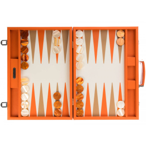 Эксклюзивный набор для игры в нарды "Baptiste" из кожи, оранжевый